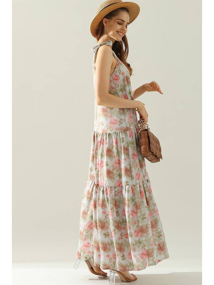 STRAP TIE SLEEVELESS DRESS WITH TRIM TAPE AT HEM