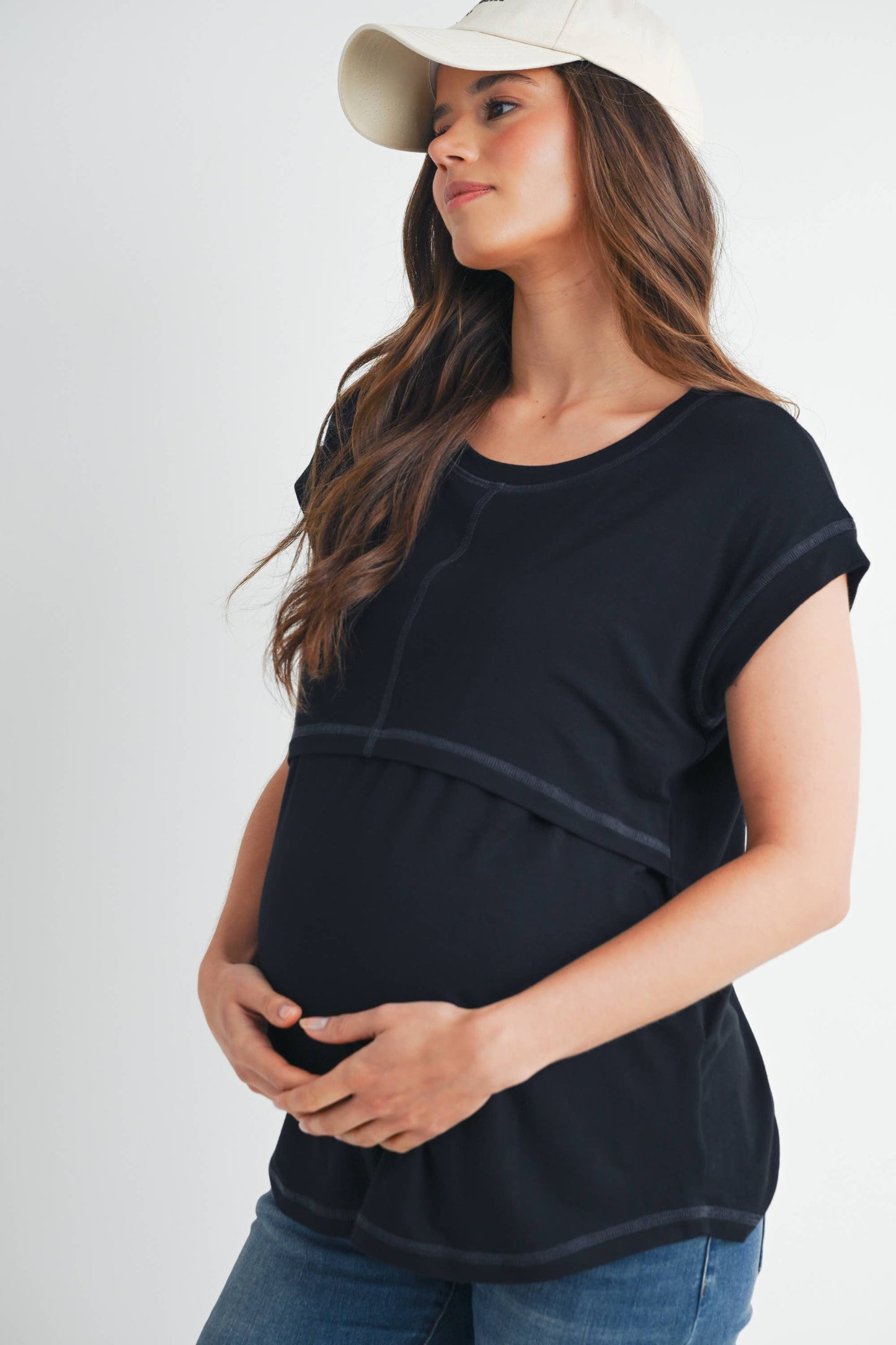 Double Layer Short Sleeve Maternity Nursing Top