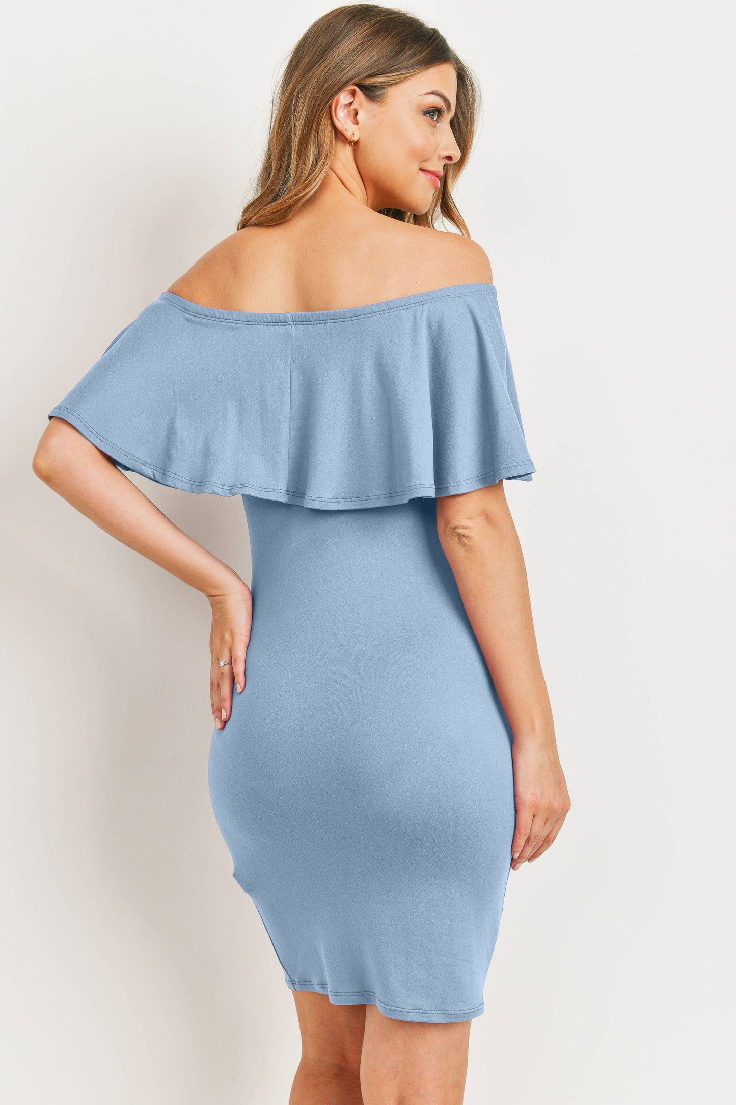 Off The Shoulder Ruffled Maternity Mini Dress