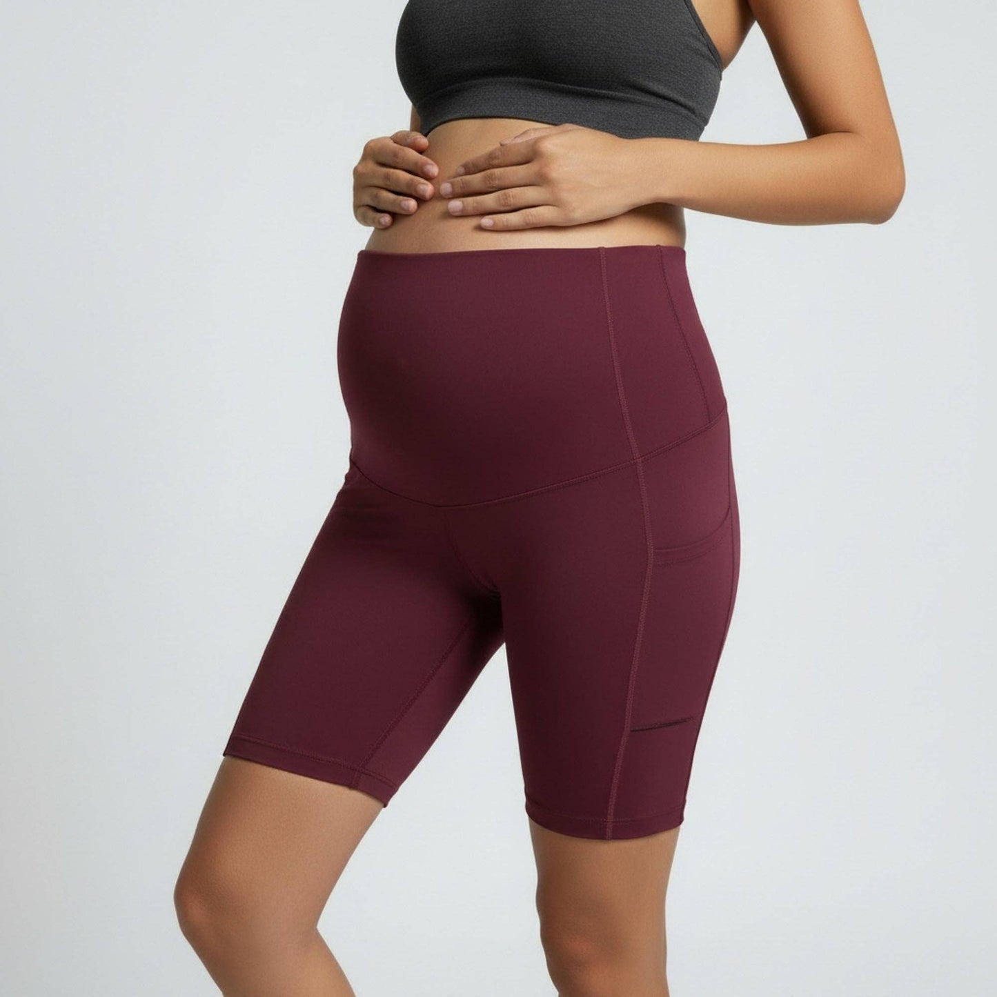 High Waist Maternity Bike Shorts with Over Belly Panel Stretch Activewear Workout Shorts