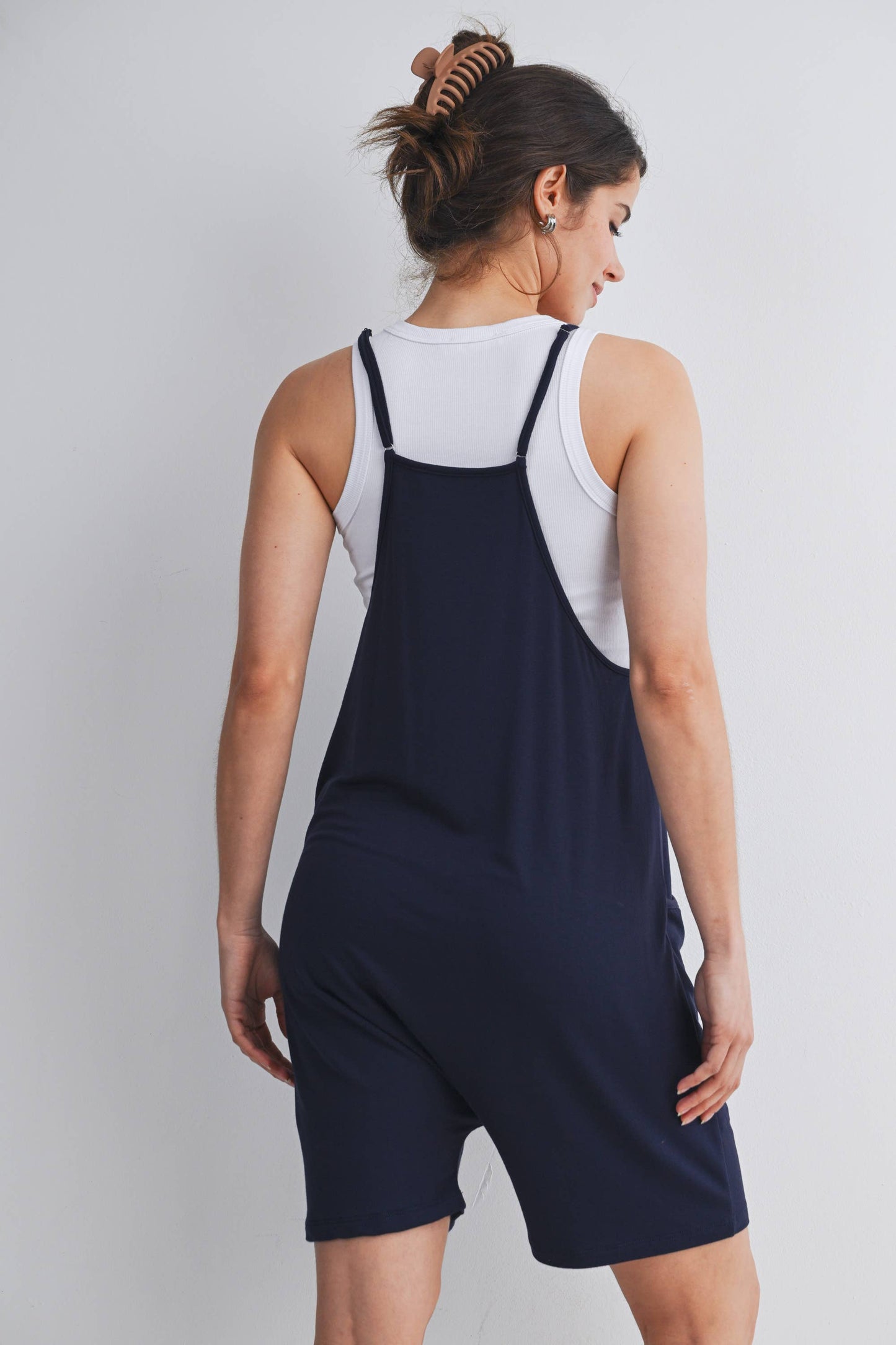 Loose Fit Sleeveless Maternity Romper with Adjustable Straps