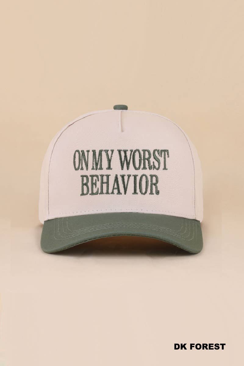 On My Worst Behavior Two Tone Canvas Cotton Cap