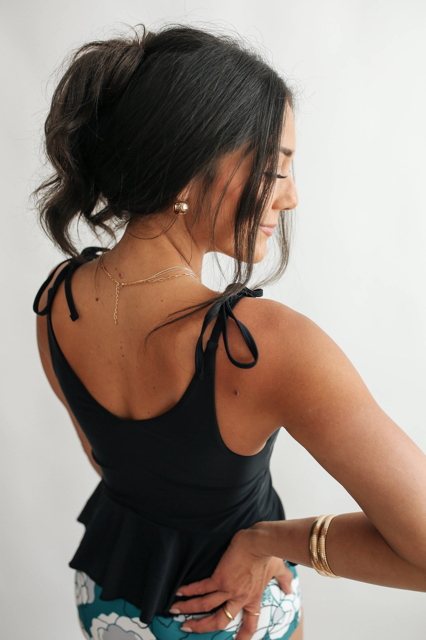 Tie Shoulder Breastfeeding Peplum Tankini Swimsuit Top