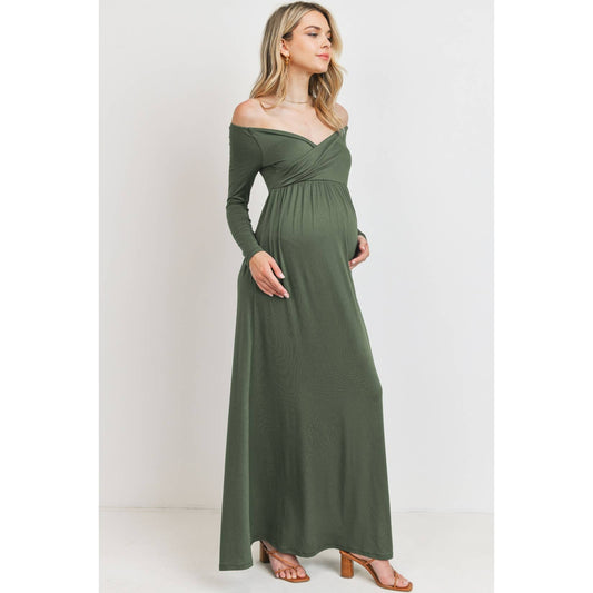 Off Shoulder V-Neck Maxi Maternity Dress
