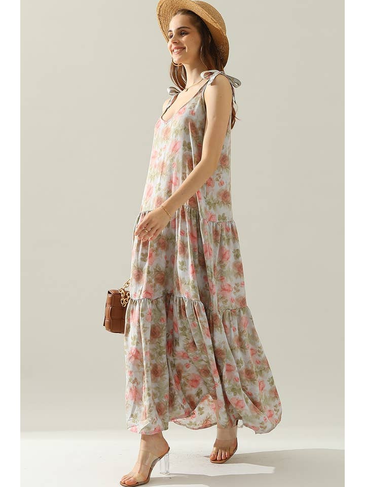 STRAP TIE SLEEVELESS DRESS WITH TRIM TAPE AT HEM