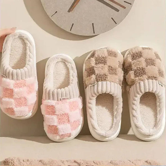Checkered Fuzzy Warmies Slippers
