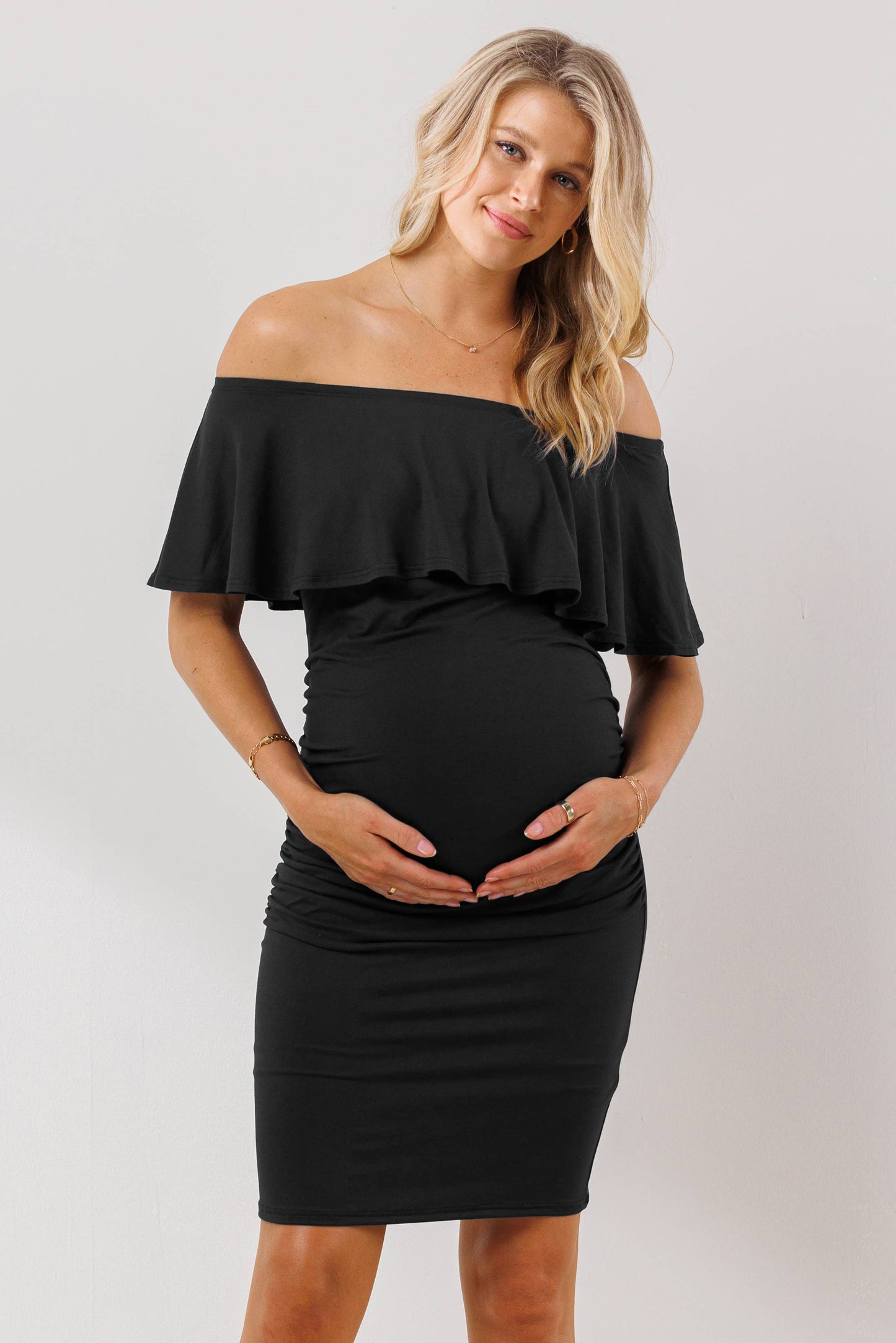 Off The Shoulder Ruffled Maternity Mini Dress