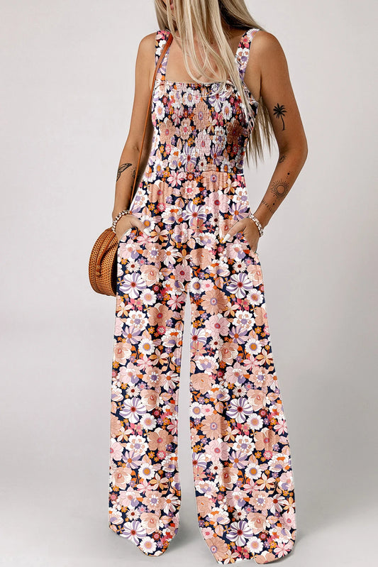 Floral Smocked Square Neck Jumpsuit