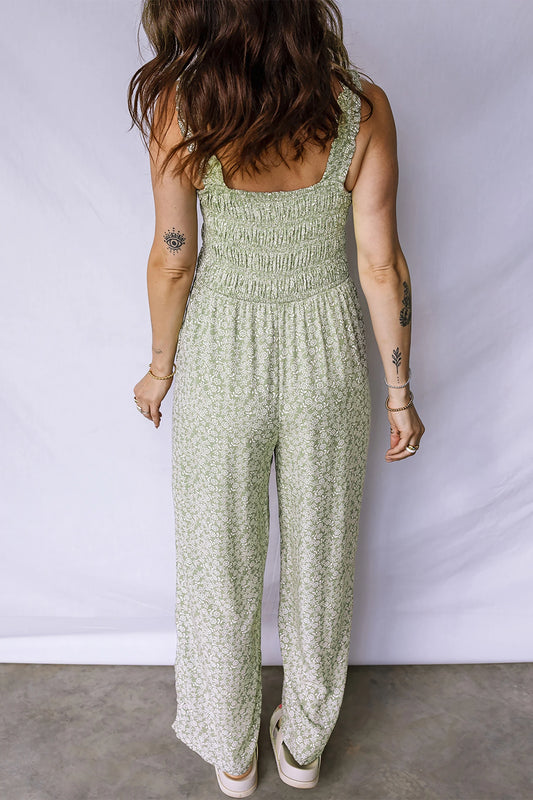 Green Floral Sleeveless Jumpsuit