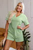 Loose Half Sleeve Knit Romper (Bonbon & Grass Green)