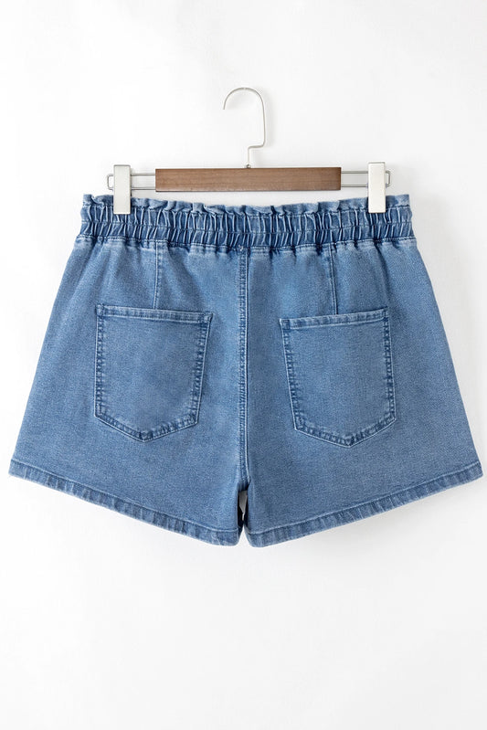 Elastic Waist Denim Shorts with Pockets