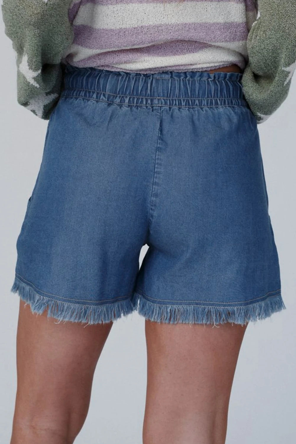 Raw Hem Drawstring Denim Shorts