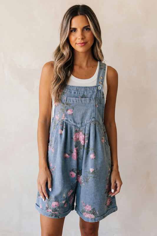 Floral Denim Shortalls